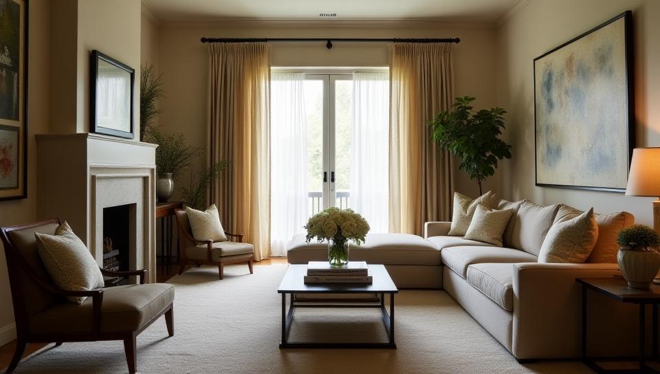 Elegant living room with custom drapery